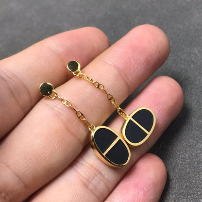 [Love's Uplift]CHAINE VERSO BLACK CERAMIC SILVER EARRINGS