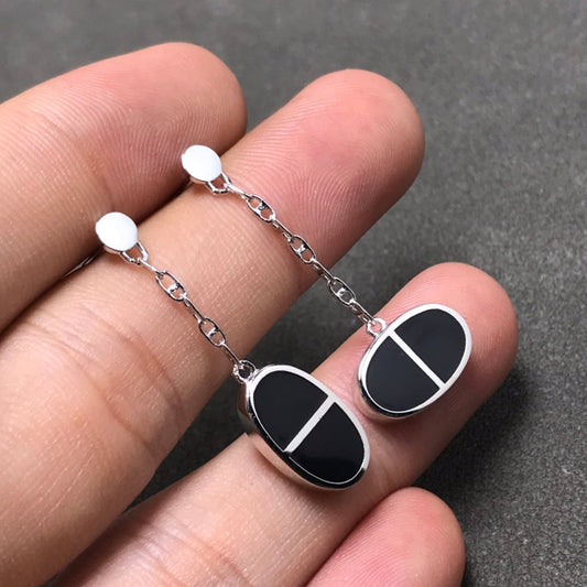 [Love's Uplift]CHAINE VERSO BLACK CERAMIC SILVER EARRINGS