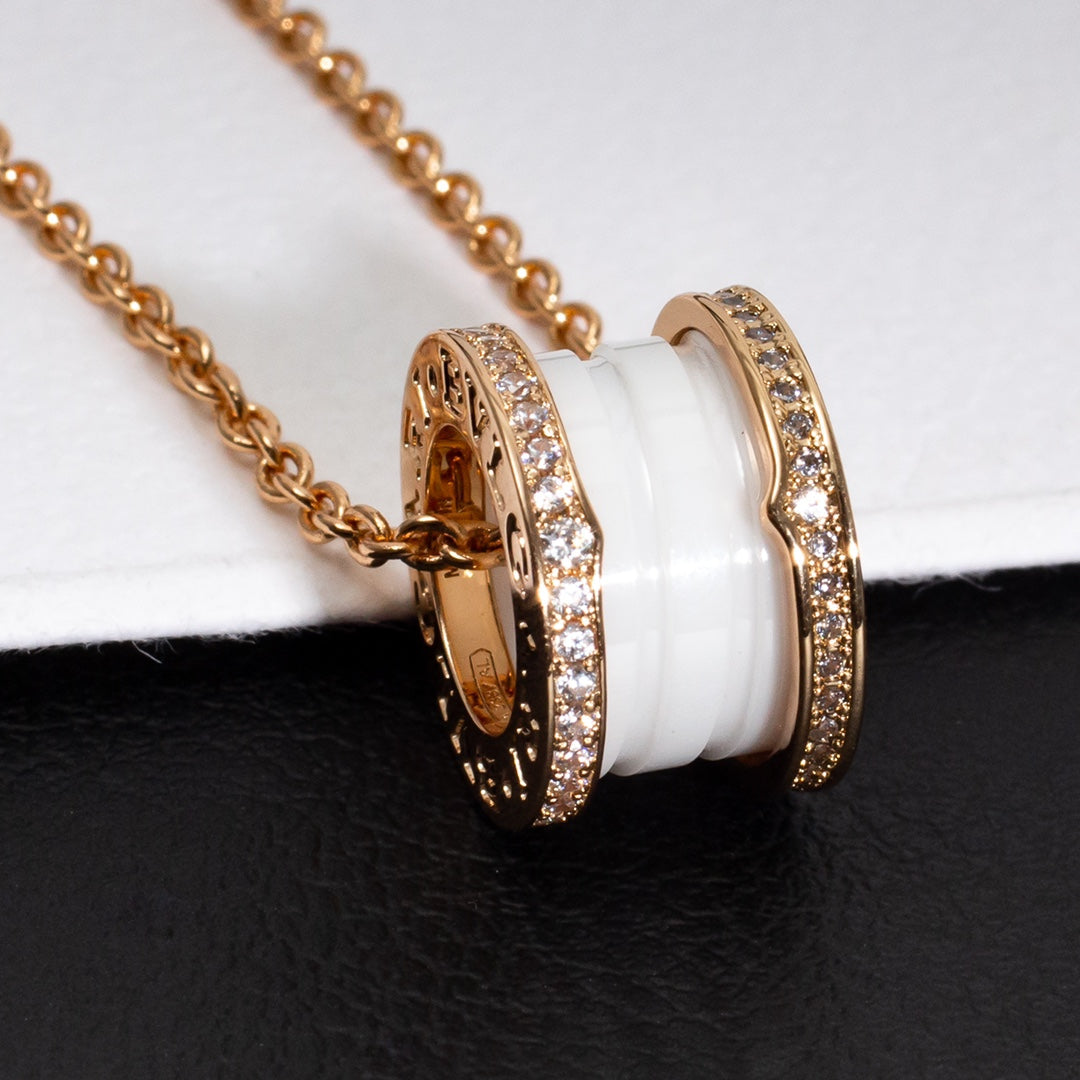 [Love's Uplift]ZERO 1 WHITE CERAMIC PINK GOLD DIAMOND NECKLACE
