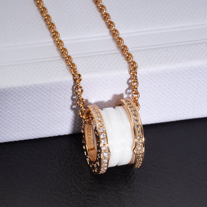 [Love's Uplift]ZERO 1 WHITE CERAMIC PINK GOLD DIAMOND NECKLACE