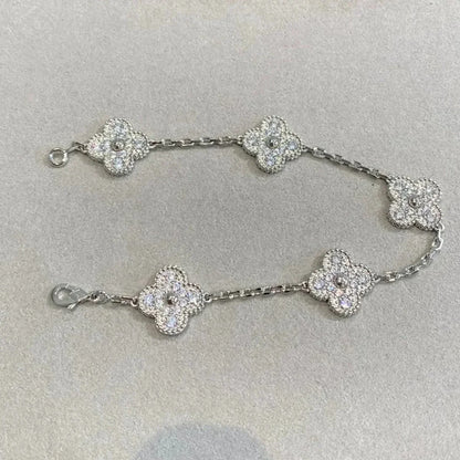 [Love's Uplift]CLOVER 5 MOTIFS  DIAMOND BRACELET SILVER