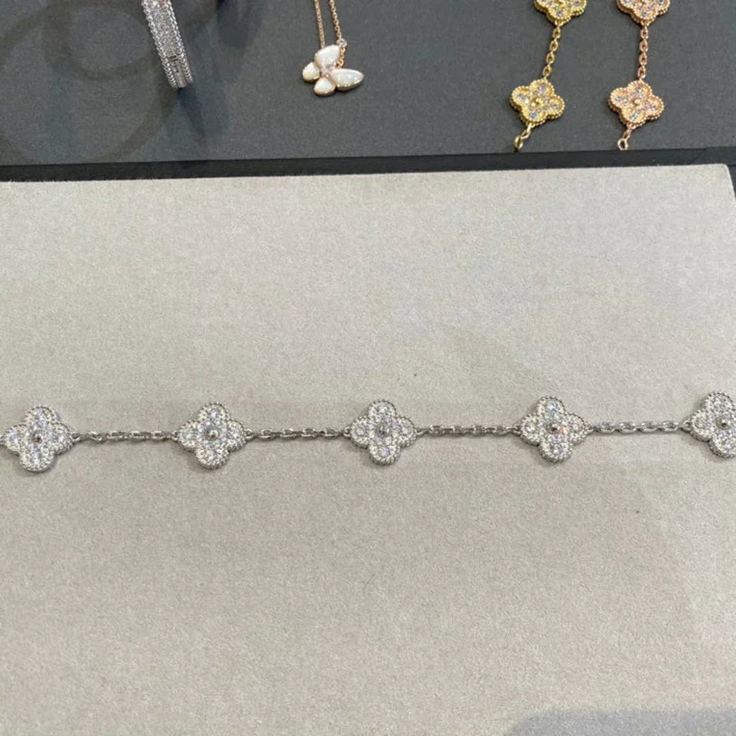 [Love's Uplift]CLOVER 5 MOTIFS  DIAMOND BRACELET SILVER