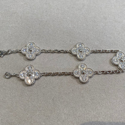[Love's Uplift]CLOVER 5 MOTIFS  DIAMOND BRACELET SILVER