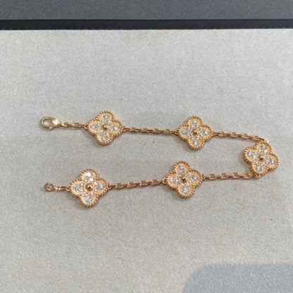 [Love's Uplift]CLOVER 5 MOTIFS  FULL DIAMOND BRACELET
