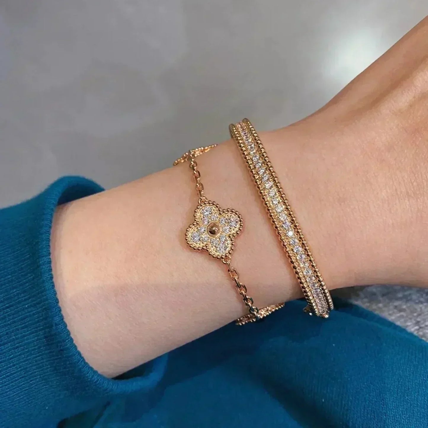 [Love's Uplift]CLOVER 5 MOTIFS  FULL DIAMOND BRACELET