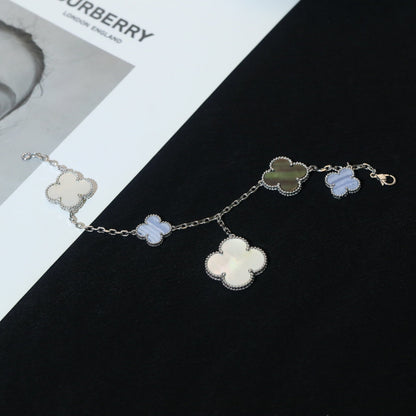 [Love's Uplift]CLOVER BRACELET 5 MOTIFS MOP CHALCEDONY SILVER