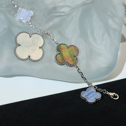 [Love's Uplift]CLOVER BRACELET 5 MOTIFS MOP CHALCEDONY SILVER
