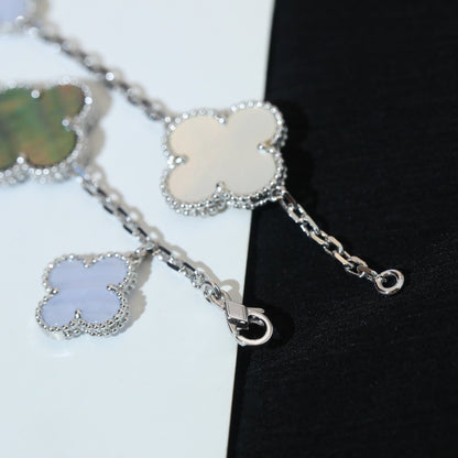 [Love's Uplift]CLOVER BRACELET 5 MOTIFS MOP CHALCEDONY SILVER