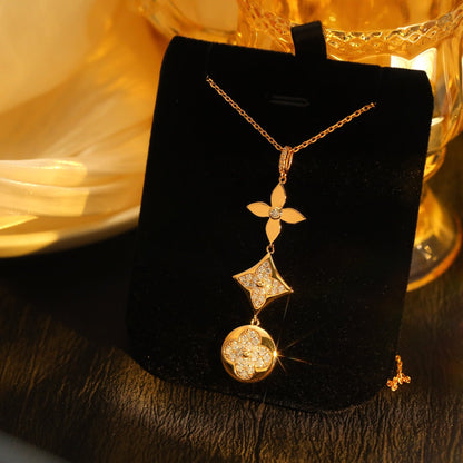 [Love's Uplift]STAR AND SUN DIAMOND PINK GOLD NECKLACE
