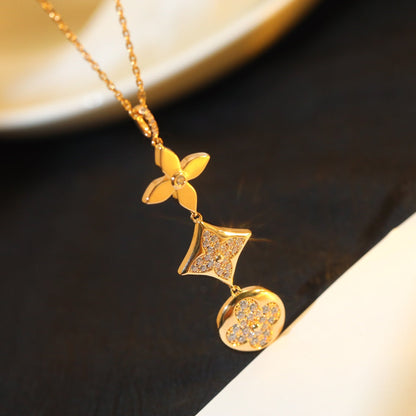 [Love's Uplift]STAR AND SUN DIAMOND PINK GOLD NECKLACE