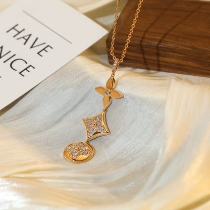 [Love's Uplift]STAR AND SUN DIAMOND PINK GOLD NECKLACE