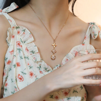 [Love's Uplift]STAR AND SUN DIAMOND PINK GOLD NECKLACE
