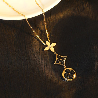 [Love's Uplift]STAR AND SUN ONYX PINK GOLD NECKLACE