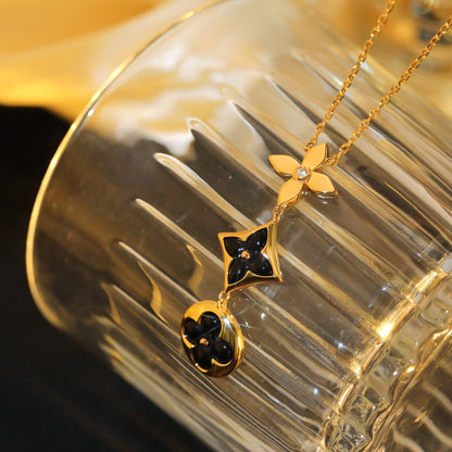 [Love's Uplift]STAR AND SUN ONYX PINK GOLD NECKLACE