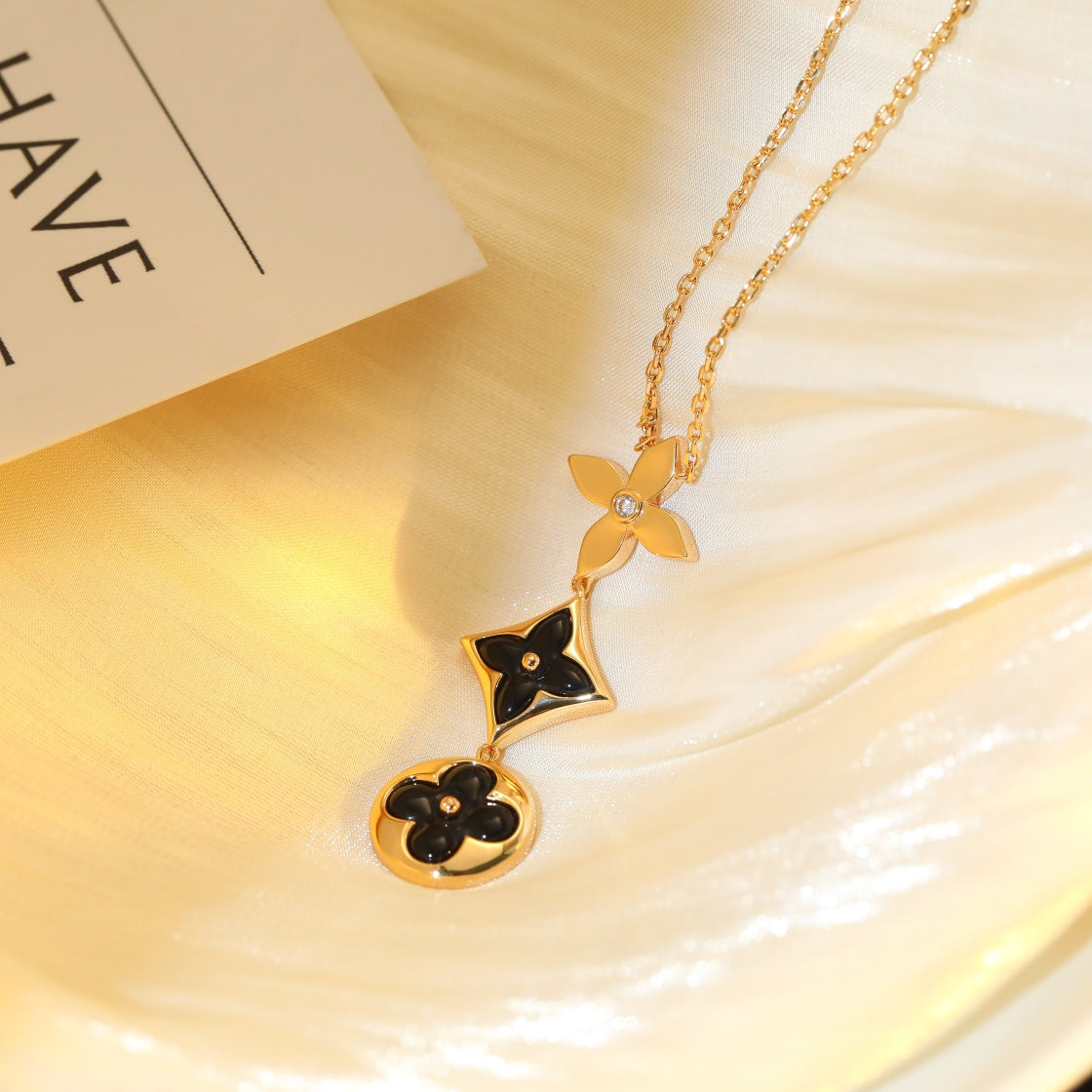 [Love's Uplift]STAR AND SUN ONYX PINK GOLD NECKLACE