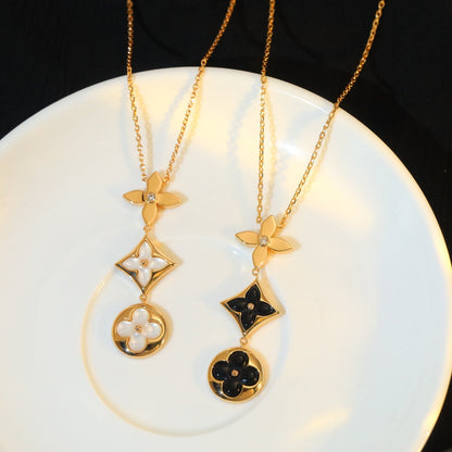 [Love's Uplift]STAR AND SUN ONYX PINK GOLD NECKLACE