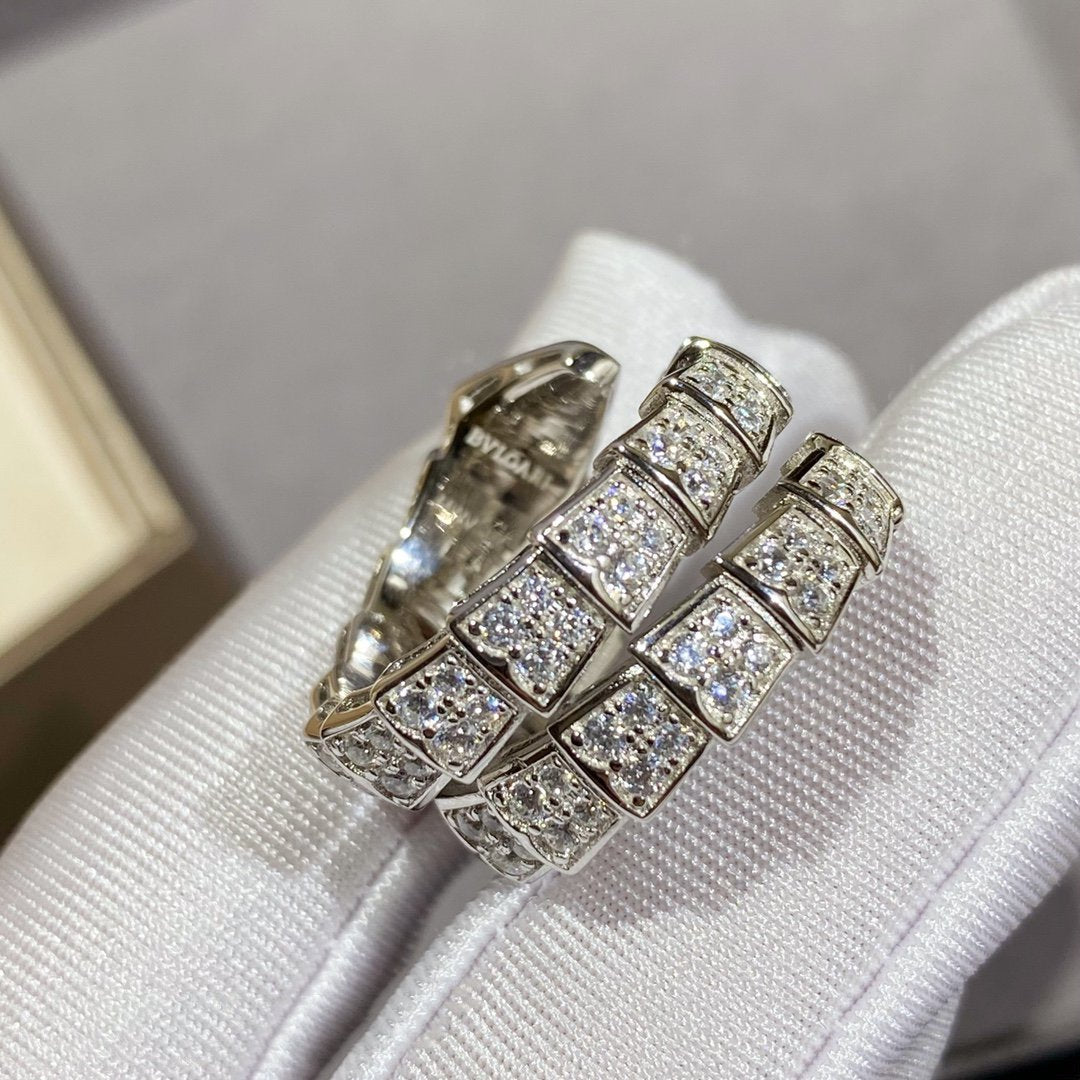 [Love's Uplift]SERPENTI DOUBLE RING SILVER DIAMOND PAVED