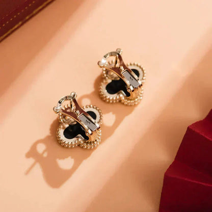 [Love's Uplift]CLOVER MEDIUM 1 MOTIFS  ONYX STUD EARRINGS