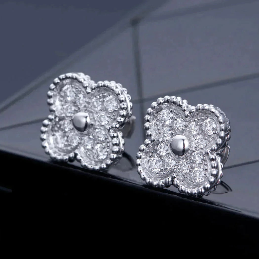 [Love's Uplift]CLOVER 1 MOTIFS DIAMOND STUD EARRINGS SILVER