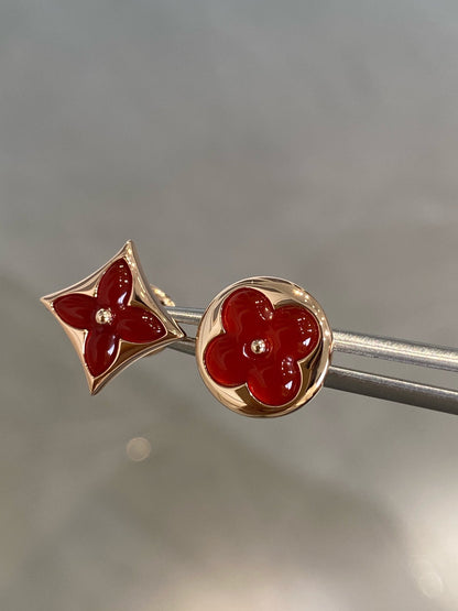 [Love's Uplift]STAR AND SUN PINK GOLD CARNELIAN STUD EARRINGS
