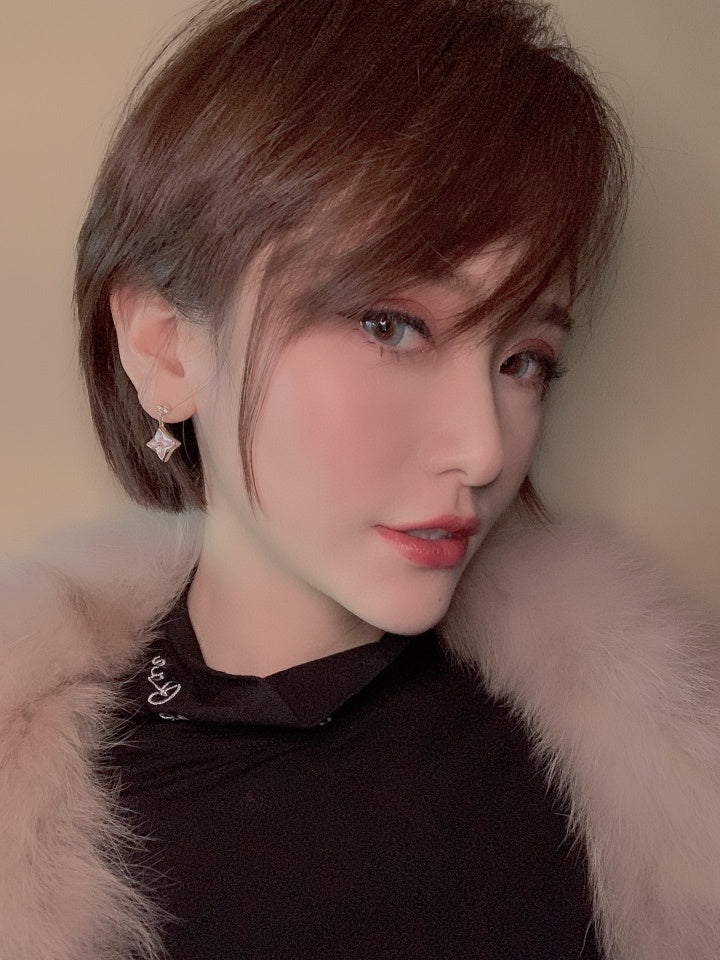 [Love's Uplift]DOUBLE STAR PINK GOLD MOP DROP EARRINGS