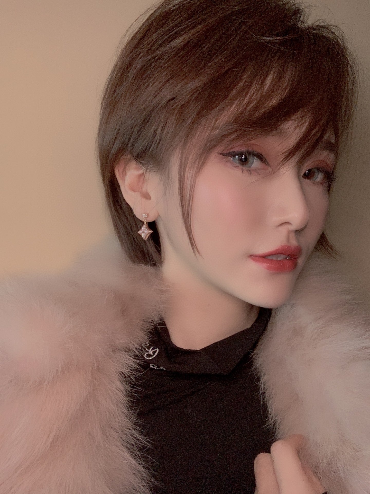 [Love's Uplift]DOUBLE STAR PINK GOLD MOP DROP EARRINGS
