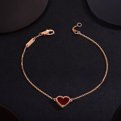 [Love's Uplift]HEART CARNELIAN PINK GOLD BRACELET