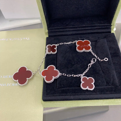 [Love's Uplift]CLOVER 5 MOTIFS SIVLER CARNELIAN BRACELET