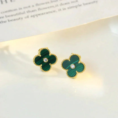 [Love's Uplift]CLOVER MEDIUM 1 MOTIFS MALACHITE DIAMOND EARRINGS