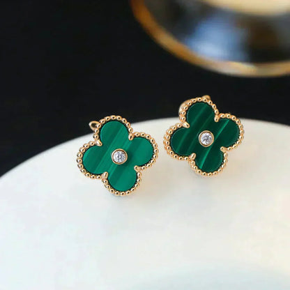 [Love's Uplift]CLOVER MEDIUM 1 MOTIFS MALACHITE DIAMOND EARRINGS