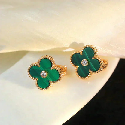 [Love's Uplift]CLOVER MEDIUM 1 MOTIFS MALACHITE DIAMOND EARRINGS