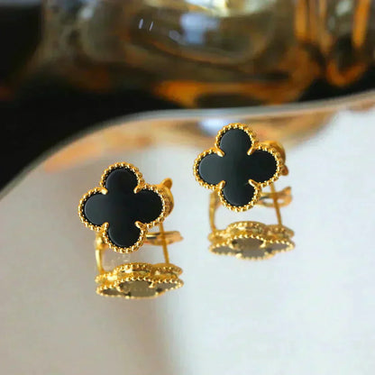 [Love's Uplift]CLOVER MEDIUM 1 MOTIFS  ONYX STUD EARRINGS