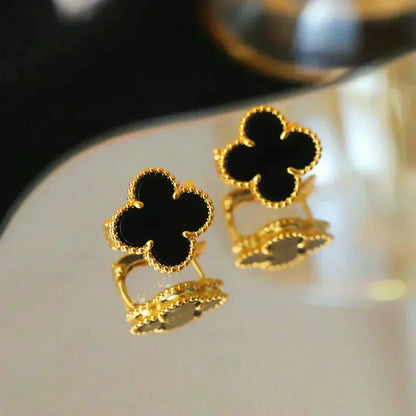 [Love's Uplift]CLOVER MEDIUM 1 MOTIFS  ONYX STUD EARRINGS