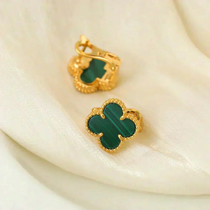 [Love's Uplift]CLOVER MEDIUM 1 MOTIFS MALACHITE  EARRINGS