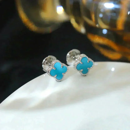 [Love's Uplift]CLOVER MINI 9.5MM ONYX STUD EARRINGS SILVER