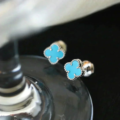 [Love's Uplift]CLOVER MINI 9.5MM ONYX STUD EARRINGS SILVER