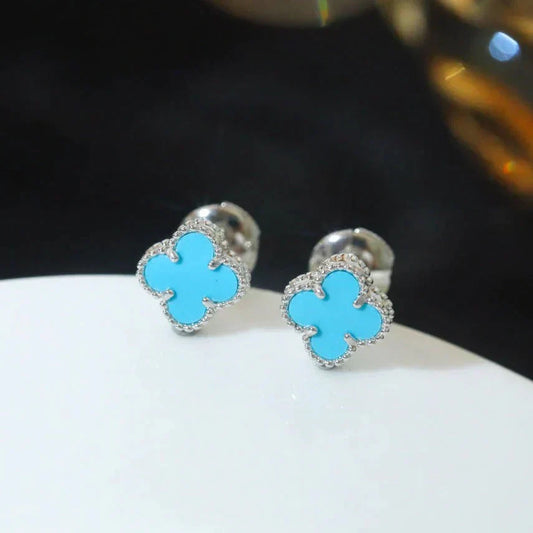 [Love's Uplift]CLOVER MINI 9.5MM ONYX STUD EARRINGS SILVER
