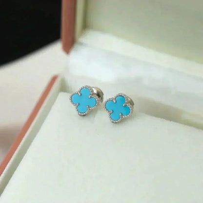 [Love's Uplift]CLOVER MINI 9.5MM ONYX STUD EARRINGS SILVER