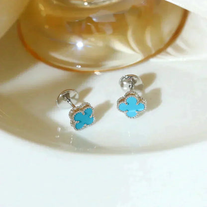 [Love's Uplift]CLOVER MINI 9.5MM ONYX STUD EARRINGS SILVER