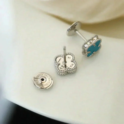 [Love's Uplift]CLOVER MINI 9.5MM ONYX STUD EARRINGS SILVER