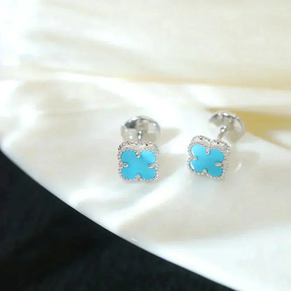 [Love's Uplift]CLOVER MINI 9.5MM ONYX STUD EARRINGS SILVER