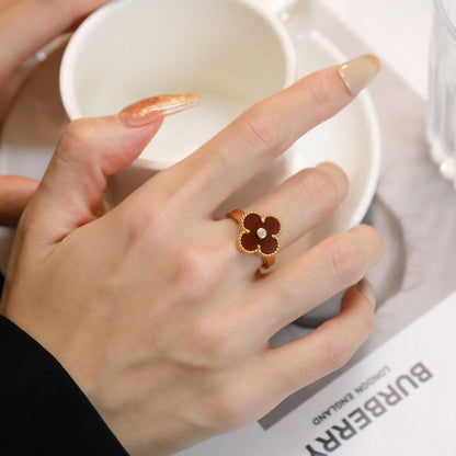[Love's Uplift]CLOVER CARNELIAN RING ROSE GOLD DIAMOND