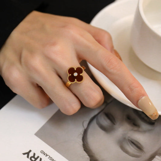 [Love's Uplift]CLOVER CARNELIAN RING ROSE GOLD DIAMOND