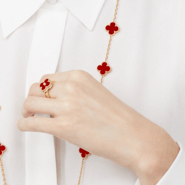 [Love's Uplift]CLOVER CARNELIAN RING ROSE GOLD DIAMOND