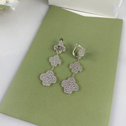[Love's Uplift]CLOVER 3 MOTIF DIAMOND SILVER DROP EARRINGS