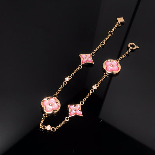 [Love's Uplift]STAR AND SUN 4 MOTIF PINK MOP PINK GOLD BRACELET