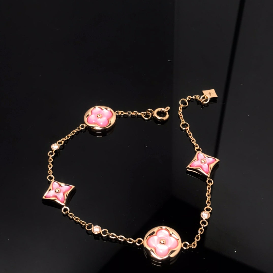 [Love's Uplift]STAR AND SUN 4 MOTIF PINK MOP PINK GOLD BRACELET