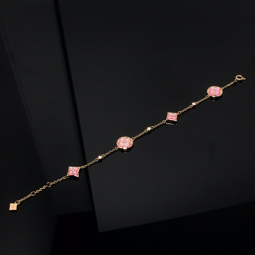 [Love's Uplift]STAR AND SUN 4 MOTIF PINK MOP PINK GOLD BRACELET