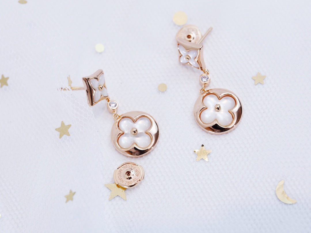 [Love's Uplift]STAR AND SUN PINK GOLD MOP DROP EARRINGS