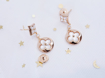 [Love's Uplift]STAR AND SUN PINK GOLD MOP DROP EARRINGS